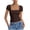 Brown, variant on Women Tee Square Neck Summer Stretch Top Solid Colors Casual Short Sleeve Shirt Black S