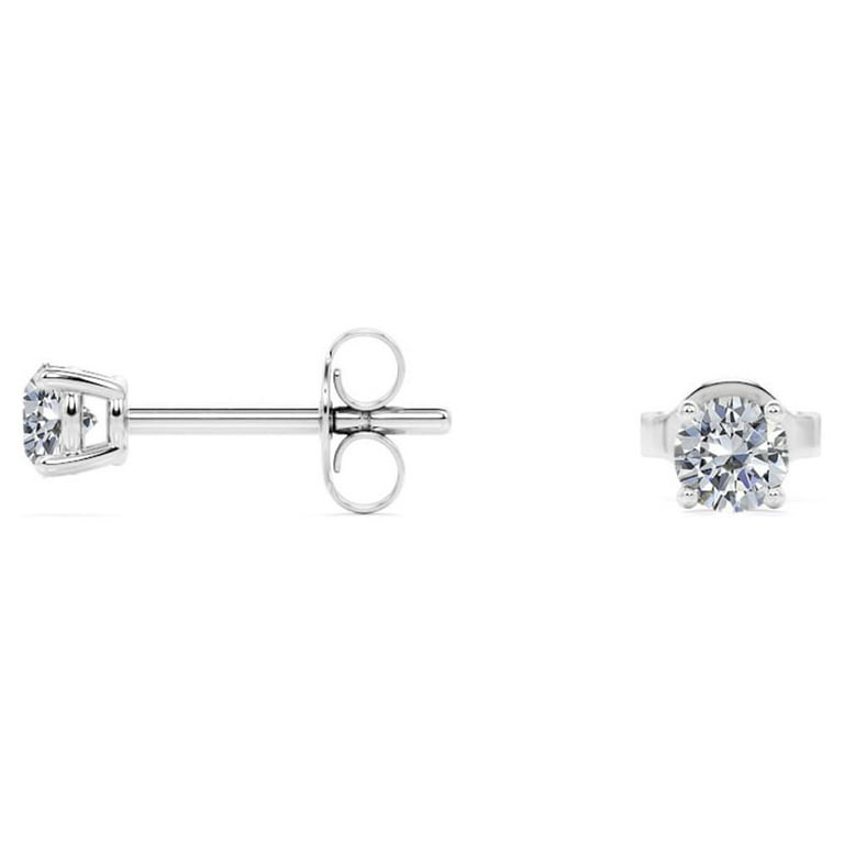 4 Prong 0.5 Carat Round Shaped Moissanite Solitaire Stud Earrings In 18K  White Gold Plating Over Silver 