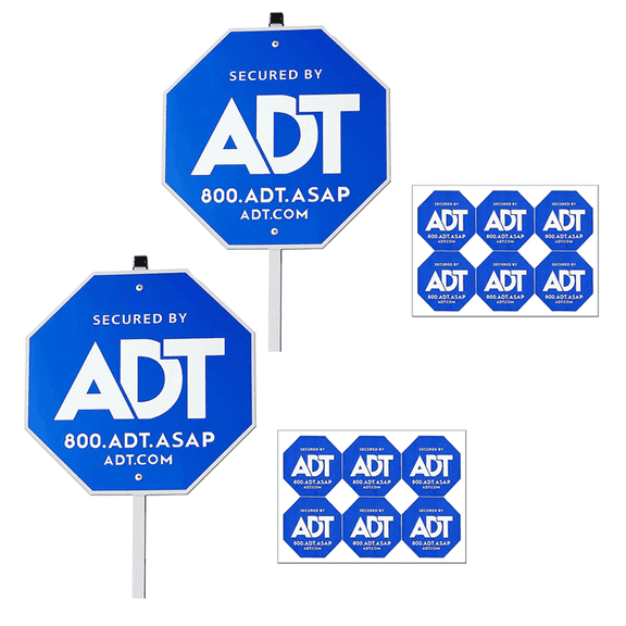 2 Pack ADT Security Signs 28" with 12 Double-Sided Stickers, Yard Sign with Metal Aluminum Stake, Heavy Duty Weatherproof