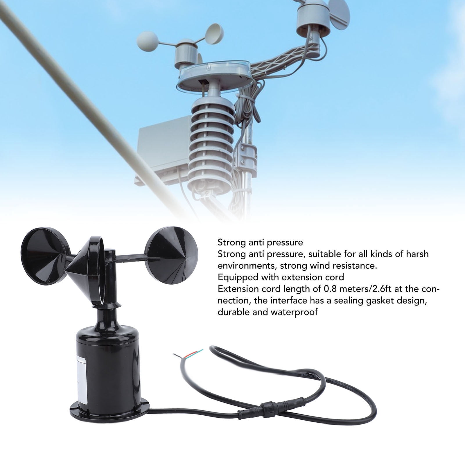Nieyigj High Accuracy Wind Speed Monitoring Sensor, 3-Cup Anemometer DC 5V with RS485 Modbus for Weather Stations & Agriculture, Black (6.2 in / 15.8 cm)