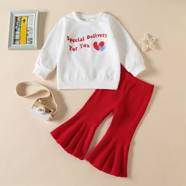 Conjuntos de bebé niña Herrnalise, tops de manga larga con estampado de letras y pantalones acampanados, conjuntos de otoño
