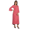 thumbnail image 2 of Moomaya Solid Rayon Kurta For Women bell Sleeve Drawstring Neck Long Ethnic Kurti, 2 of 7