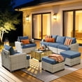 thumbnail image 5 of Vcatnet 8 Pieces Outdoor Patio Furniture Sectional Sofa PE Rattan Wicker Conversation Set with Solar Powered Coffee Table for Porch, Backyard, Denim Blue, 5 of 9