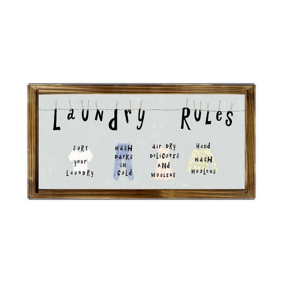 Eveokoki Laundry Rules Wood Framed Laundry Sign for Laundry Room,Vintage Funny Laundry Room Wall Decor Wall Art with Sayings - 8" x 16"
