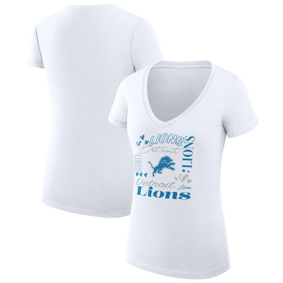 Women's G-III 4Her by Carl Banks  White Detroit Lions Super-Slim Fit Lightweight Collage Team V-Neck T-Shirt