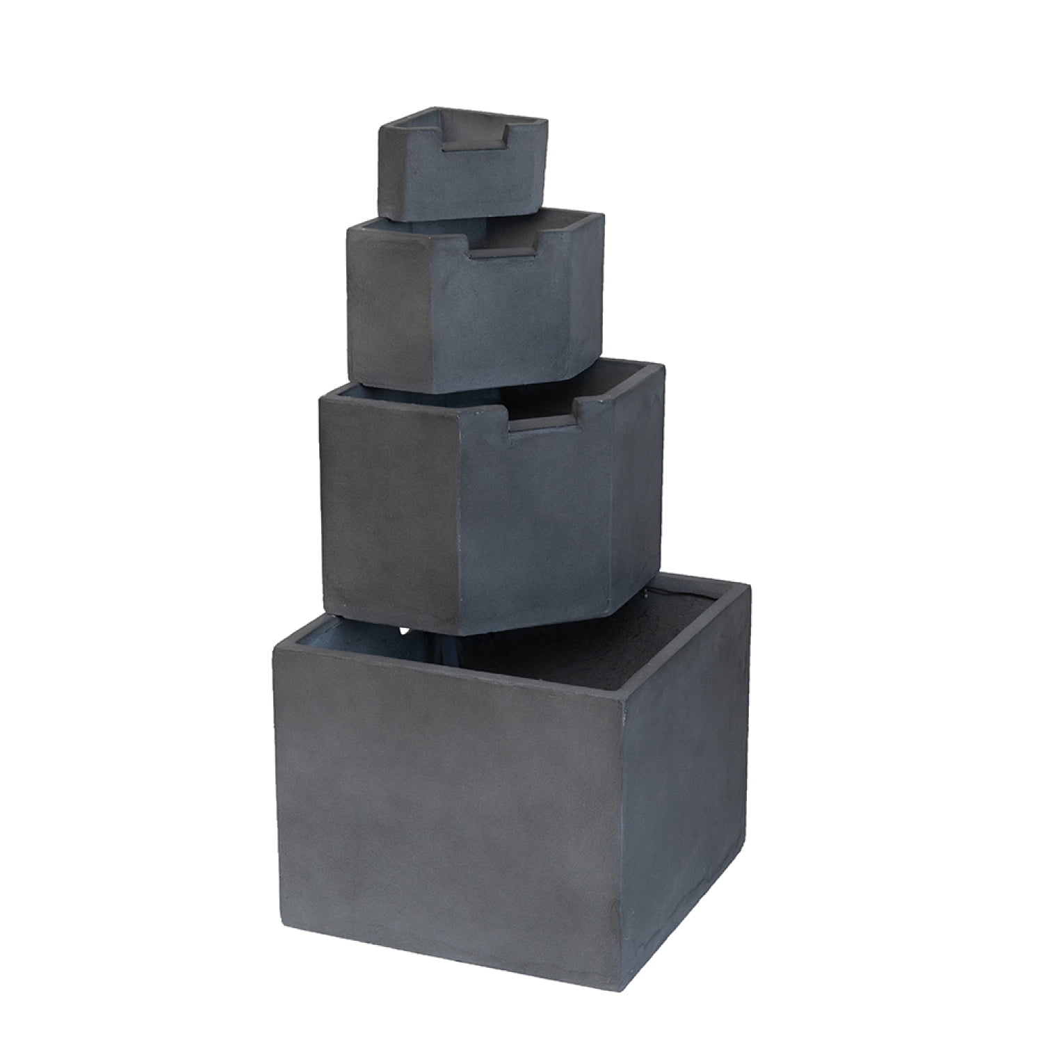 Newboti Furniture 19.7x19.7x41.7" Gray Cement 4 Tier Block Water Fountain Outdoor 23512