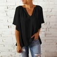 thumbnail image 2 of Womens Loose Fit Summer T Shirts V Neck Short Sleeve Tees Flowy Dressy Casual Blouses Oversized Plain T Shirts (XX-Large, Black), 2 of 5