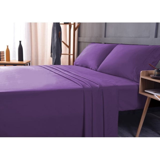 the Season Essentials Wrinkle Free Sheet Sets with Deep Pockets & Stain Resistant, 4 pc, 1800 Thread Count Bamboo Based, Violet, Full