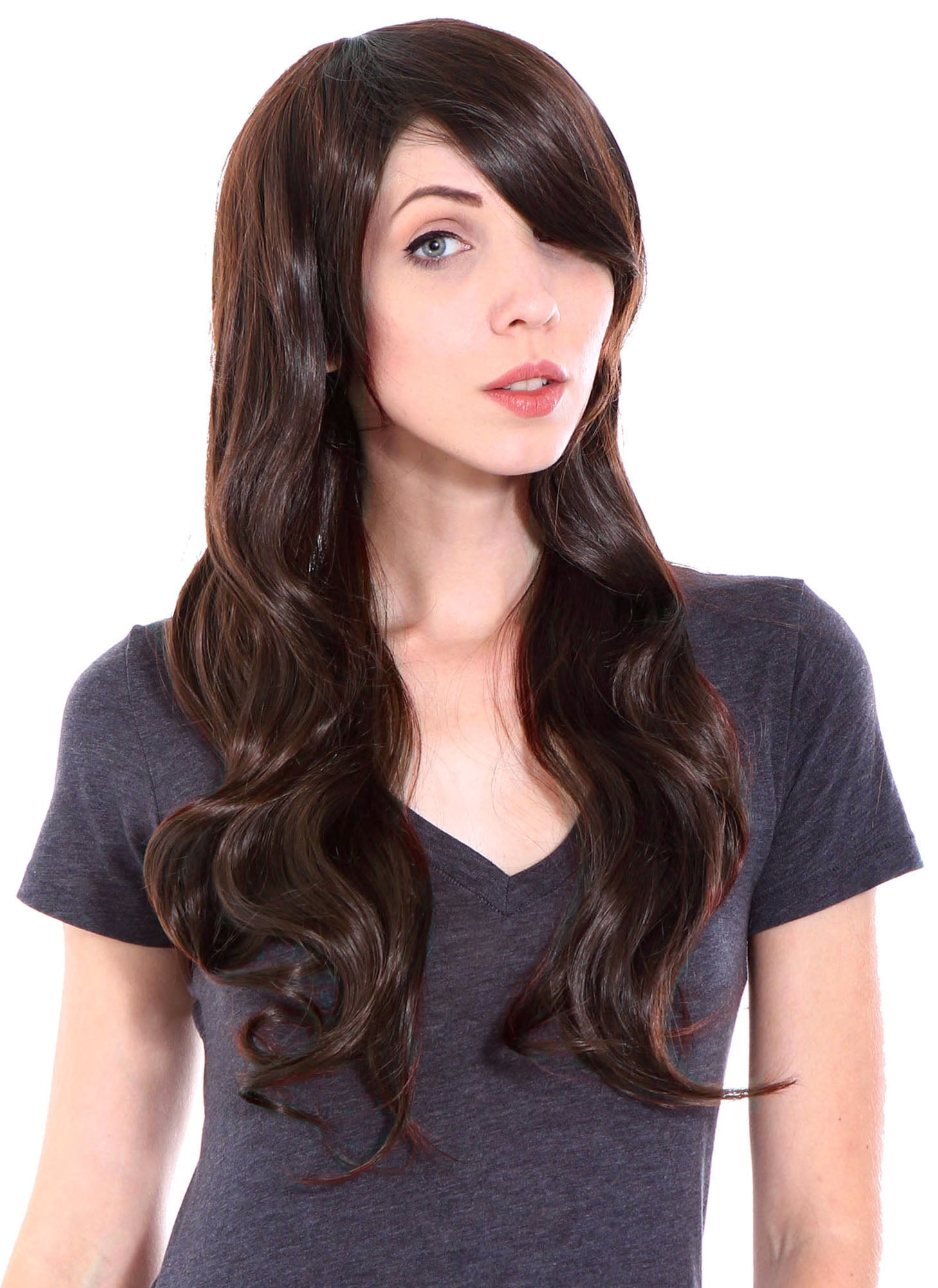 High Quality Long Curly Full Wig Wavy Cosplay Party Wigs Dark Brown