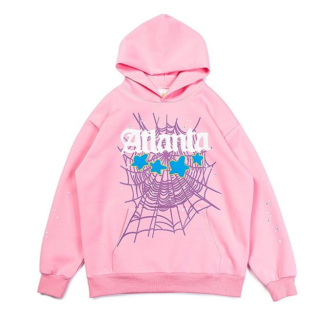 Además de terciopelo Sp5der sudadera europea y americana Young Thug sudadera para hombres y mujeres 555555 Sudadera con capucha rosa