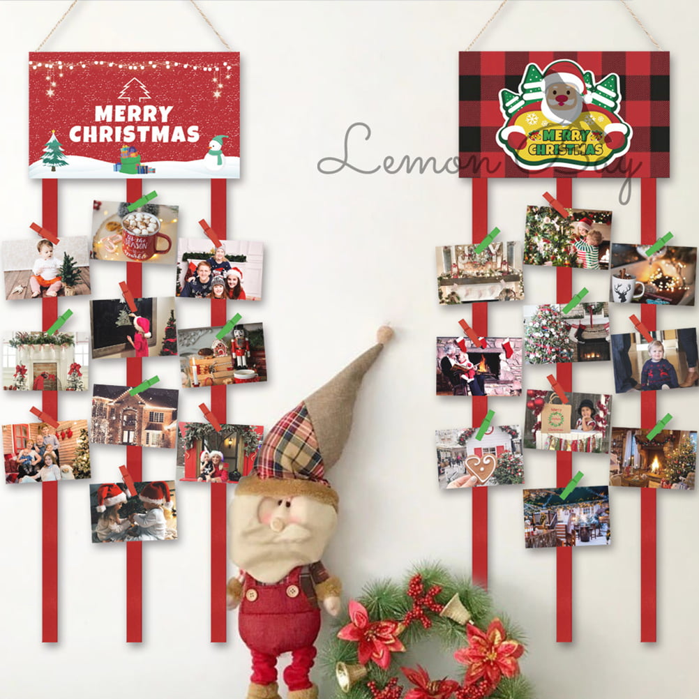 Gampu Felt Christmas Card Holder Wall Display Merry Christmas Hanging Picture Holder with 40 Photo Clips for Holiday Décor
