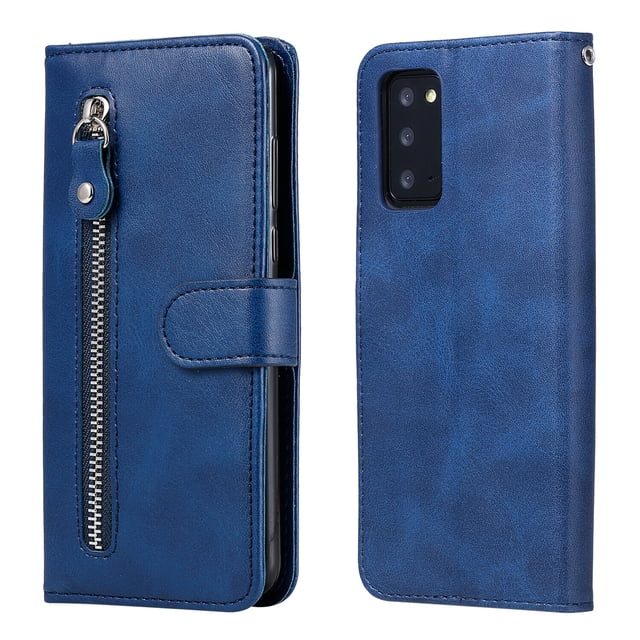 Case for Samsung Galaxy Note 20 5G Zipper Pocket Wallet Leather Case Magnetic Closure Flip Cover - Blue