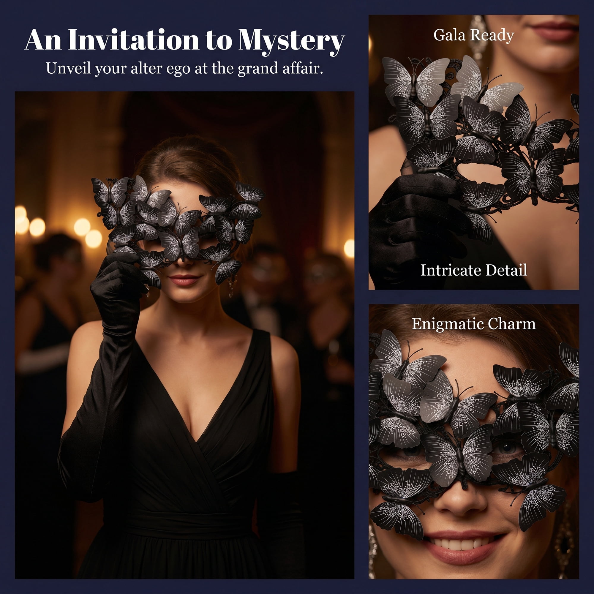 Unique Bargains Butterfly Masquerade Venetian Mask for Costume Party Black 9.8" x 7.1"