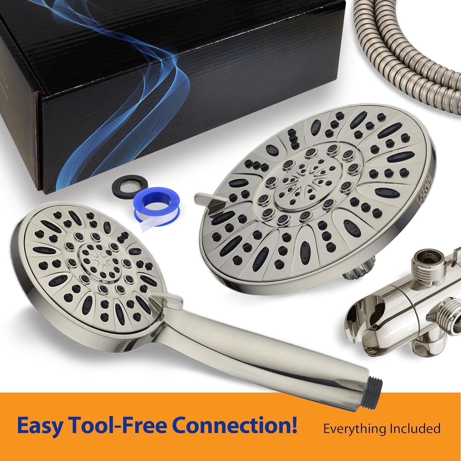 Premium High Pressure 3-Way Rainfall Combo for The Best of Both Worlds - Enjoy Luxurious Rain Showerhead and 6-Setting Hand Held Shower Separately or Together