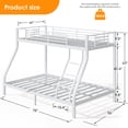 thumbnail image 6 of UIOWIO Bunk Bed Twin over Full Bunk Beds with Ladder,Heavy Duty Metal Bunk Bed Frame with Wall Fastener Screws,Twin Full Size Bed Bunk Bed with Full-Length Guardrail for Adults,White, 6 of 8