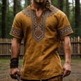 thumbnail image 3 of Henley Shirts for Men Summer Casual Retro Print V Neck Short Sleeve Renaissance Shirt Men Streetwear, 3 of 5