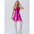 thumbnail image 4 of DARING DIVA One Shoulder Metallic Sleeveless Disco Holographic Dress L Fuschia, 4 of 6