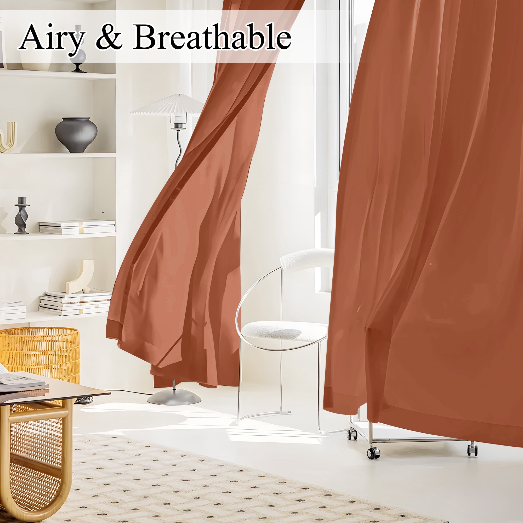 NICETOWN Burnt Orange Sheer Curtains for Bedroom, Non-See-Through Semi Sheer Curtain Light Filtering Grommet Window Curtains for Dining Room, 52"x102", Set of 2