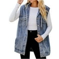 thumbnail image 2 of CALAFEBILA Womens Denim Jacket Womens Fall Fashion 2023 Mid-Length Jean Jacket Sleeveless Single-Breasted Oversized Denim Jacket With Pockets, 2 of 8