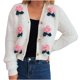 thumbnail image 2 of Suéter de cuello en V para mujer, manga larga, cuello en V, adorno floral, tejido, suelto, informal, cárdigan, top de poliéster para mujer, 2 of 5
