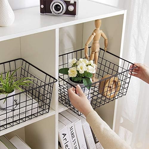 PandaTop Wire Storage Baskets with Handles, 4 Pack Metal Organizer Baskets for Kitchen, Premium Metal Storage Organizer Basket,Bathroom Baskets for Organizing，Laundry Basket(Black,Small)