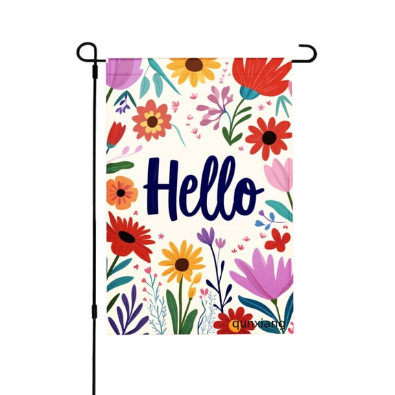 Amhnf Hello Floral Garden Flag For Home Outdoor Garden Yard Decor 12x18 inch