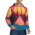 thumbnail image 2 of Fotbe Men's Hoodie with Neon Sunset Cyberpunk Cityscape Pattern - Kangaroo Pocket Pullover Hooded Sweatshirt, Perfect for Daily Wear, Travel, and Home-Medium, 2 of 7
