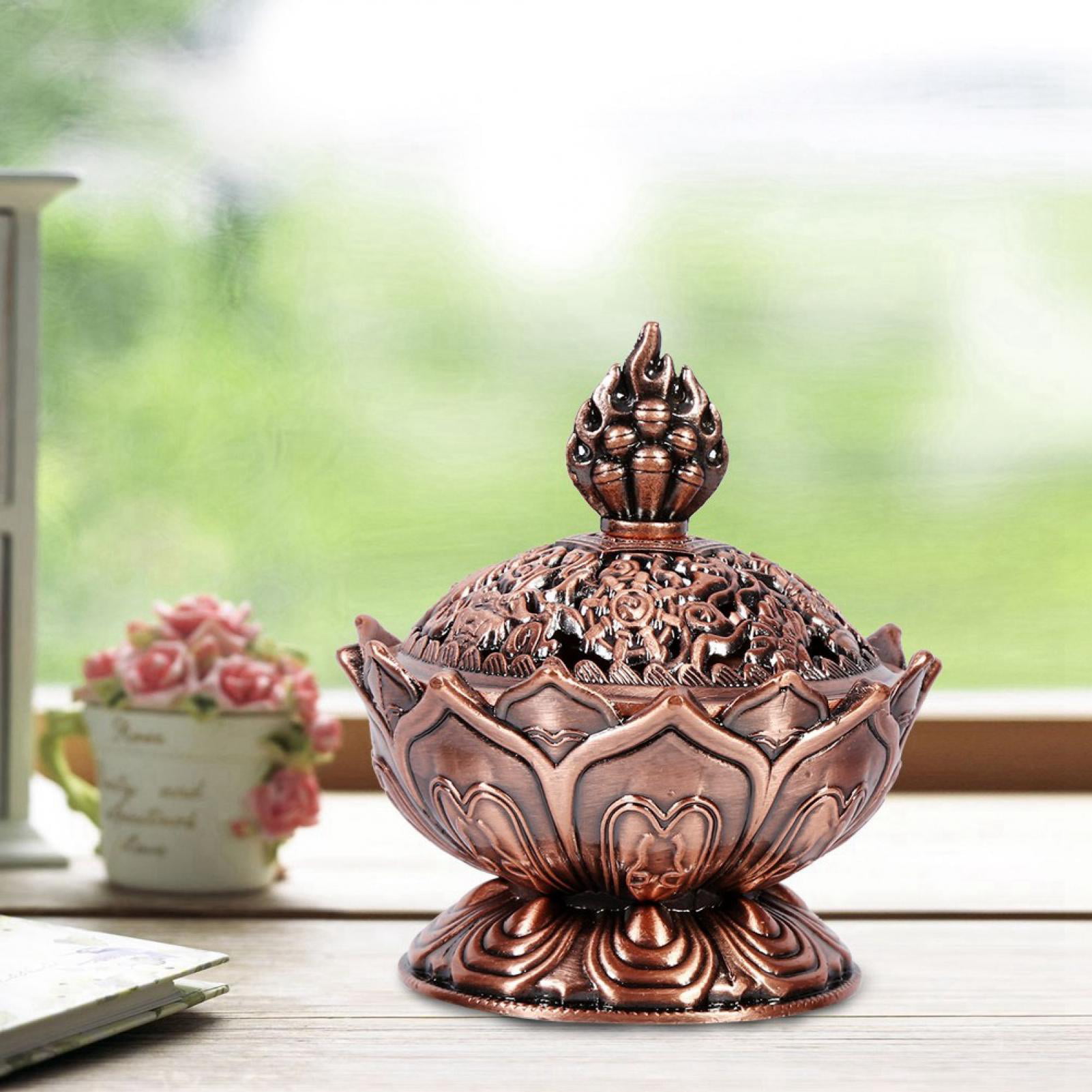 Incense Burner Vintage Lotus Shape Alloy Censer Incense Cone Holder Ornaments Crafts Home Room Decor  