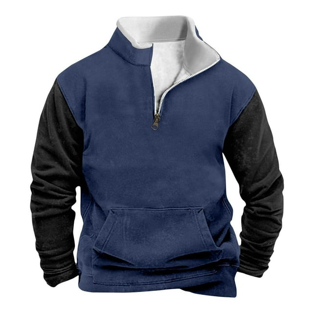 Chbgutlmr Quarter Zip Pullover Men Stand Collar Long Sleeve Color Block Lightfleece Lined Fitting Comfy Sweatshirt Pockets