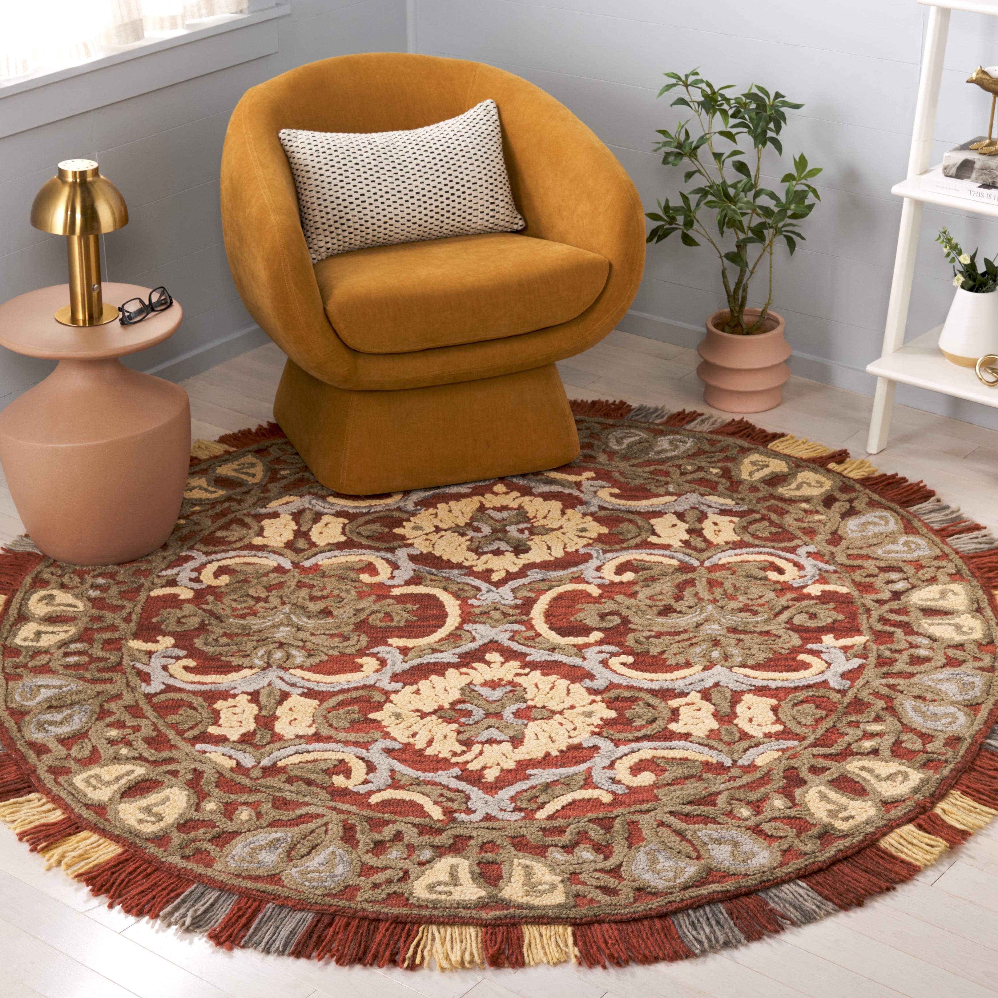 SAFAVIEH Blossom Abram Geometric Area Rug, Red/Gold, 6' x 6' Round