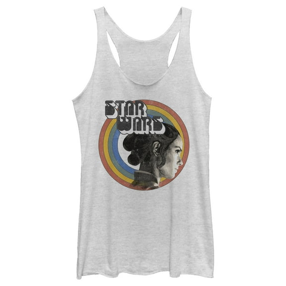 Women's Star Wars: The Rise of Skywalker Rey Vintage Rainbow Racerback Tank Top White Heather Medium