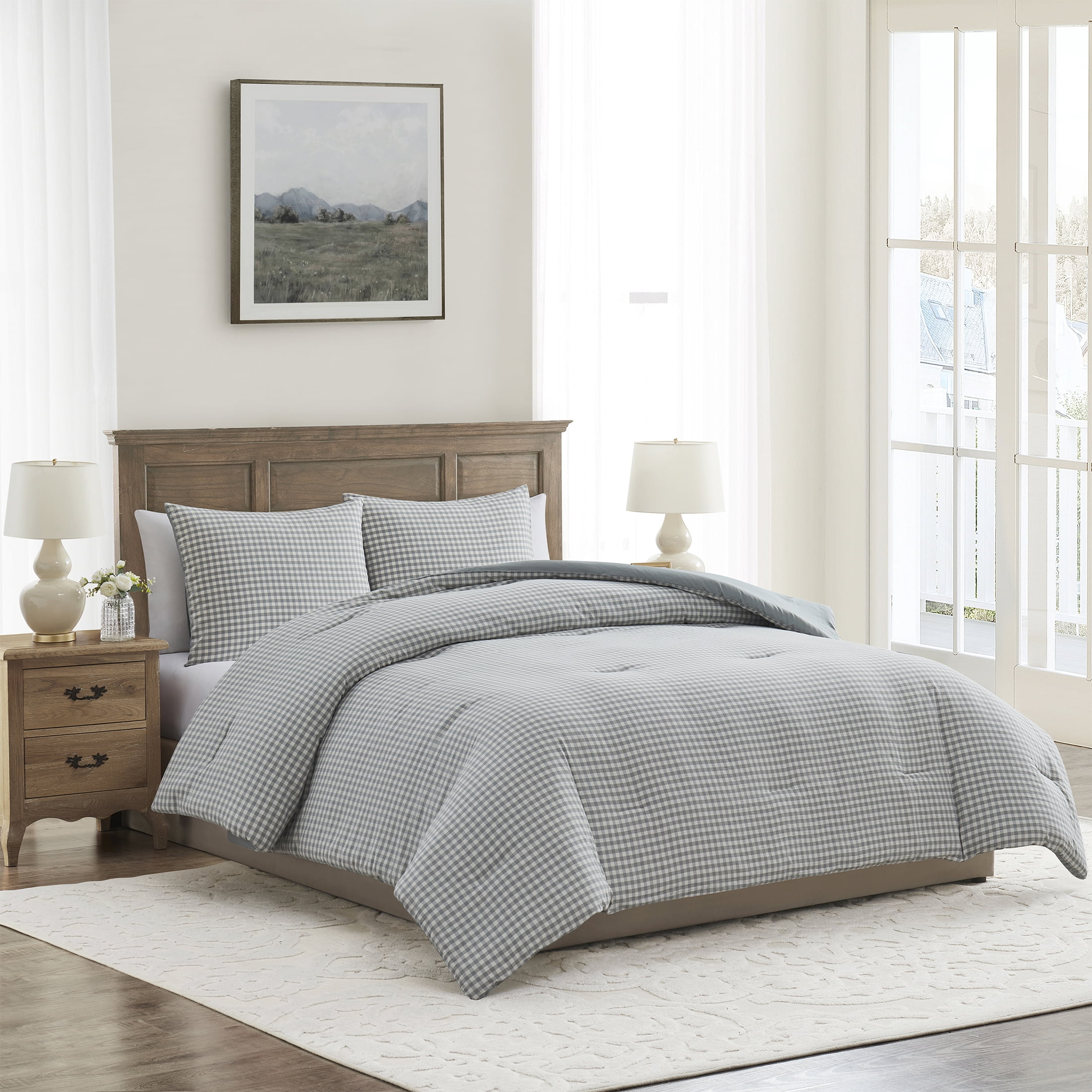 My Texas House Collins 2-Piece Green Gingham Cotton Comforter Set, Twin/Twin XL