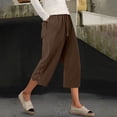 thumbnail image 4 of Oksale Linen Cotton Capris Women Petite Lace Hem Straight Leg Capri Pants with Pockets Dressy Casual Drawstring Waisted Travel Vacation Clothes Brown M, 4 of 6