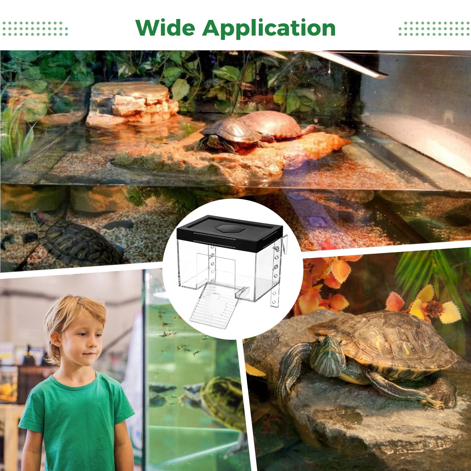 Tortoise Sunshine Warm Room, Elevated Transparent Turtle Basking Platform with Ramp & Lid, Adjustable Height, Small Turtle Habitat with Reserved Hole for Hex Basking Lamp