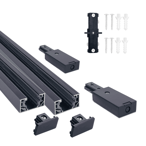 Yumeil H Track System 6.6 FT 3-Wire with Mounting Accessories Single Circuit for LED Track Lighting Heads black