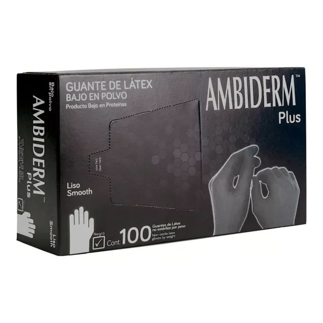 Guantes descartables Ambiderm Plus color negro talle S de látex con polvo x 100 unidades