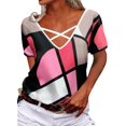 thumbnail image 1 of B91xZ Tuniques Grande Taille pour Femmes Mode Automne Été Col Rond Uni Pull Manches Courtes, Rouge TTG, 1 of 5