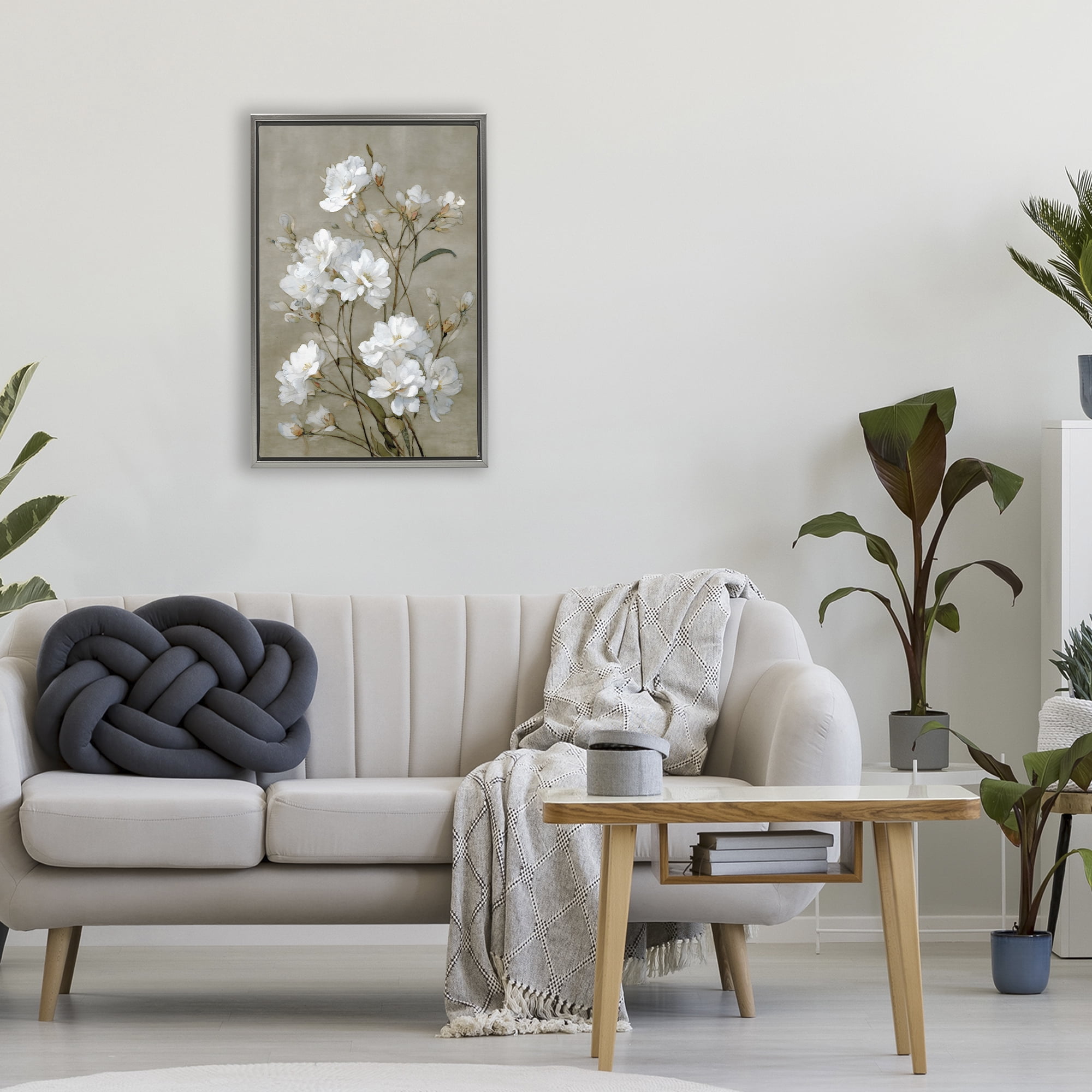 Stupell Industries Aged White Botanical Study Gray Framed Floater Canvas Wall Art, design by Petal Prints Design