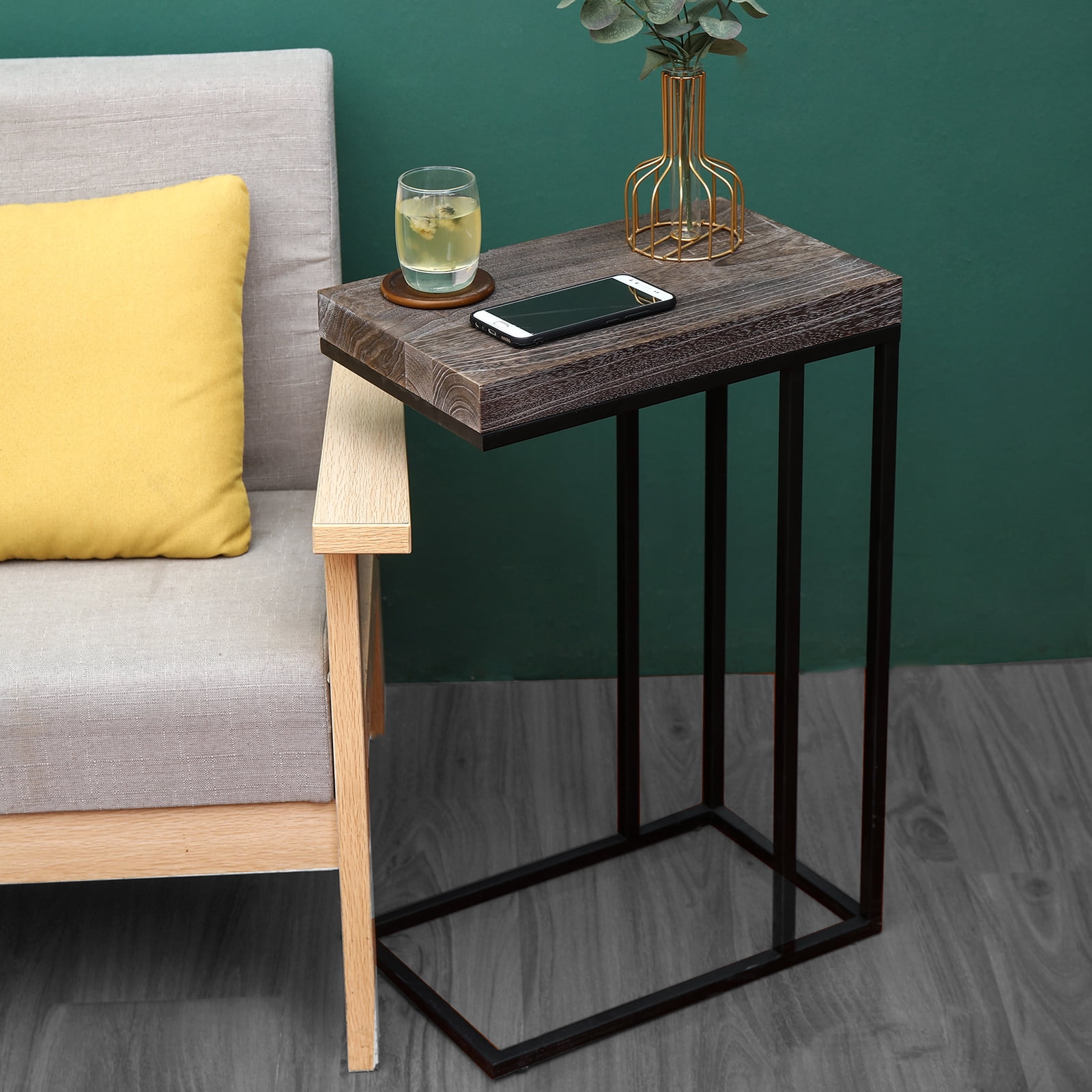 Proman Products Breeze Casual C Shaped End Table Small Side Table with Steel Base