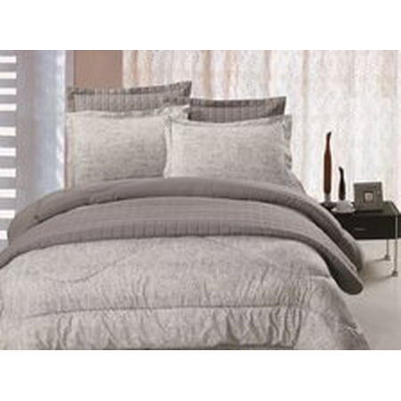 Legacy Decor Full Queen Size 6 Pc Microfiber Reversible Grey And