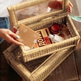 thumbnail image 2 of Handwoven Boho Rattan Display Boxes with Glass Lids - Set of 2 Rectangular Decorative Storage Bins - Natural Woven Cane Home Decor Organizers, 2 of 7