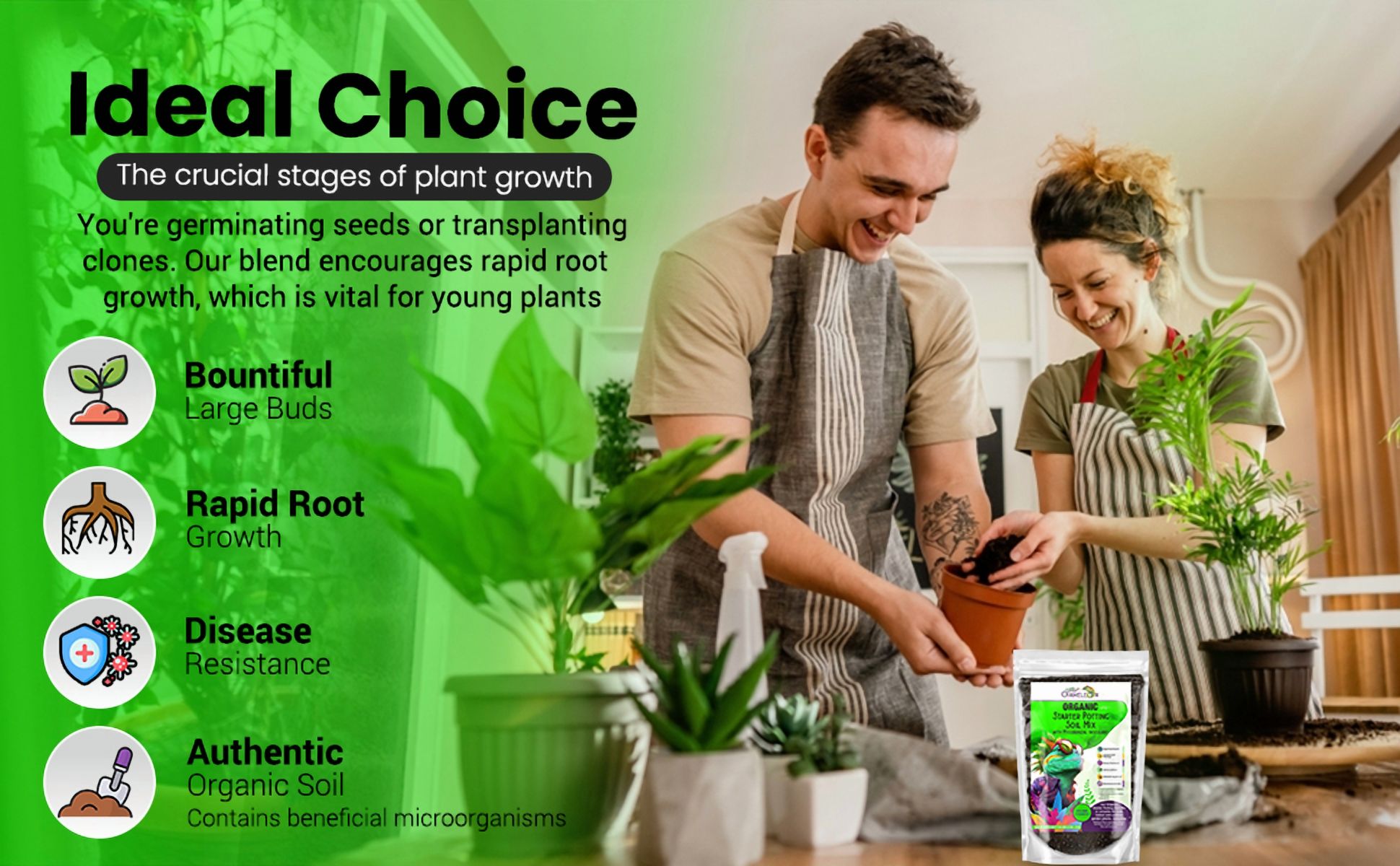 Funny Chameleon Organic Starter Potting Soil Mix with Mycorrhizal Inoculant for Fast Germination, Vigorous Seedlings, Strong Root Systems, Ideal pH, Disease Resistance (20 QUARTS)