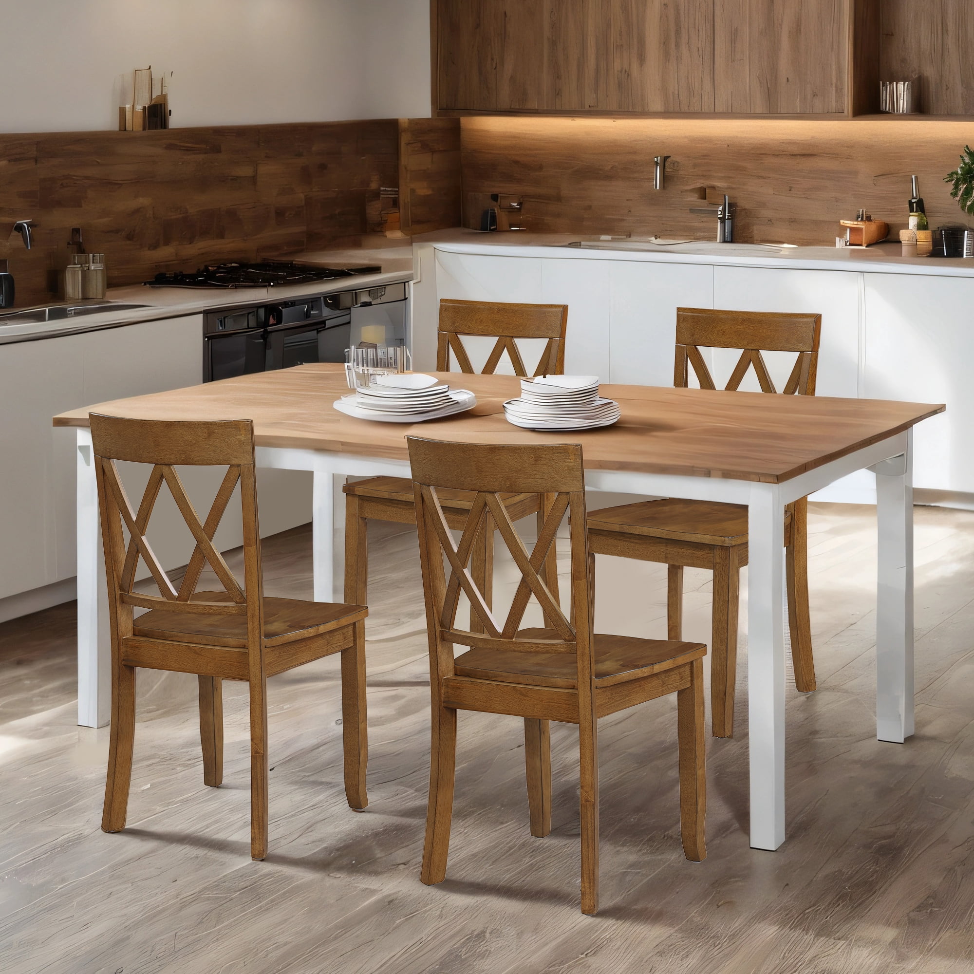 Duhome Solid Wood Dining Chairs Set of 4 Modern Cross Back Chairs for Kitchen, Dining Room,Walnut