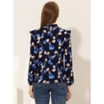 thumbnail image 3 of INSPIRE CHIC Women's Side Bow Tie Neck Long Sleeve Ruffled Floral Blouse Deep Blue S, 3 of 4