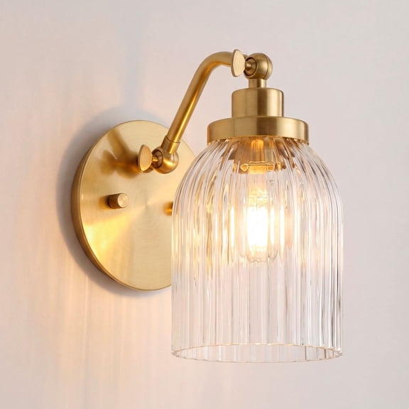 Regency Hill Leyna Modern Wall Light Sconce Antique Brass Hardwire 5 1/4" Fixture Clear Striped Glass for Bedroom Bathroom Home