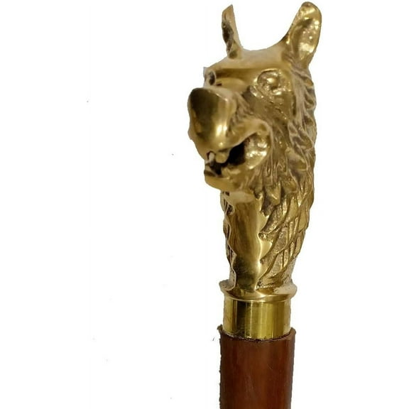 Brass Wolf Head Handle Designer Canes~Wooden Walking Stick Vintage Home Decor Gifts