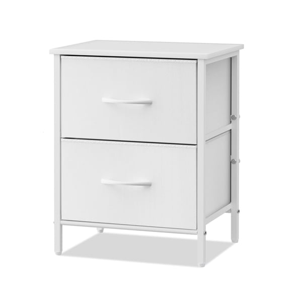 White 2-Drawer Nightstand With Steel Frame And Fabric Drawers For Bedroom