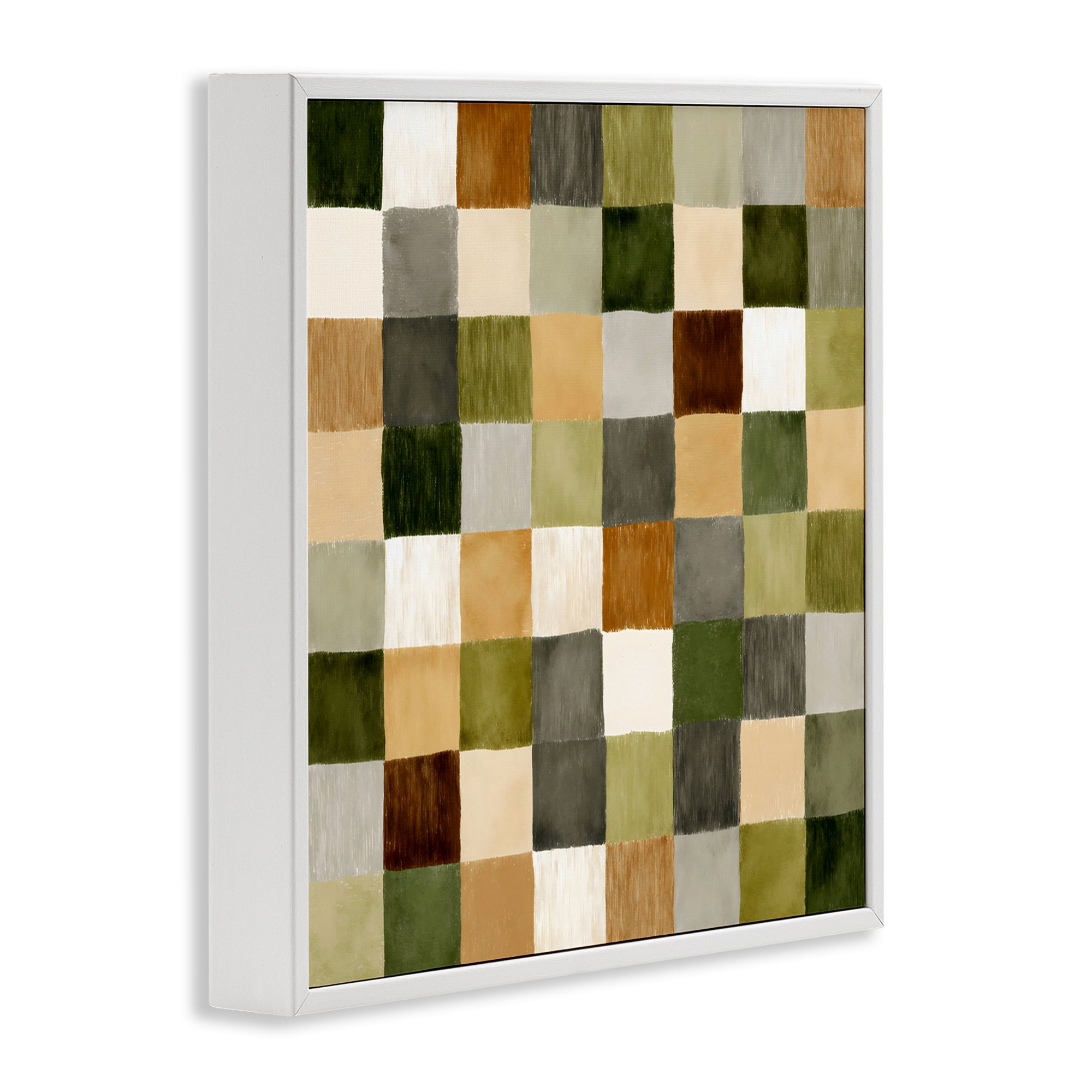 Stupell Industries Checkered Earth Tones White Framed Giclee Art, design by Petal Prints Design