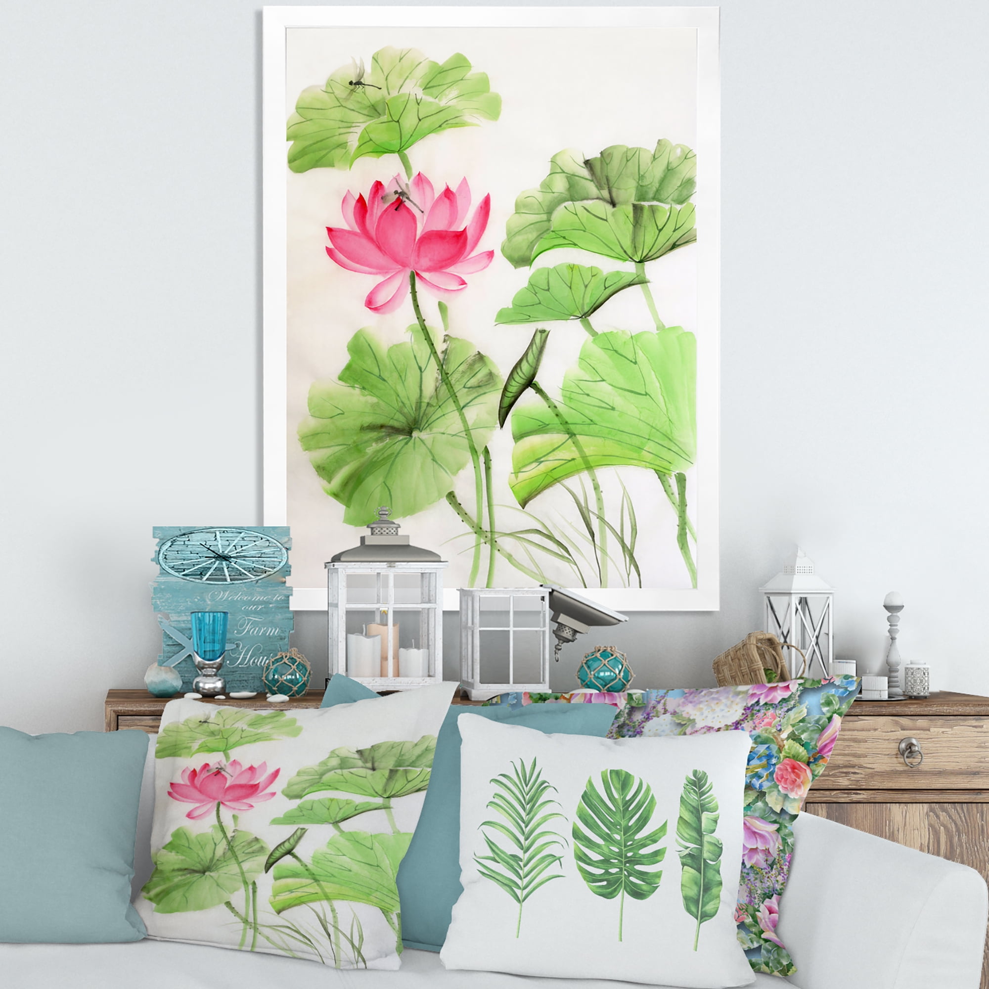 Designart 'Dragonfly and Lotus' Traditional Framed Art Print