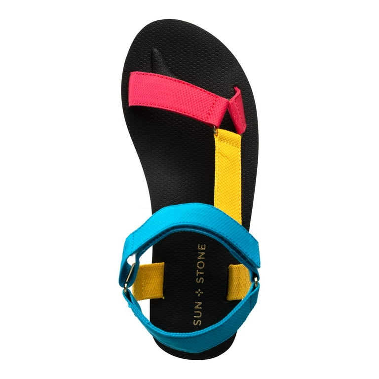 SUN STONE Womens Black Color Block Comfort Asymmetrical Tabbyy Round Toe  Platform Slingback Sandal 6 M 